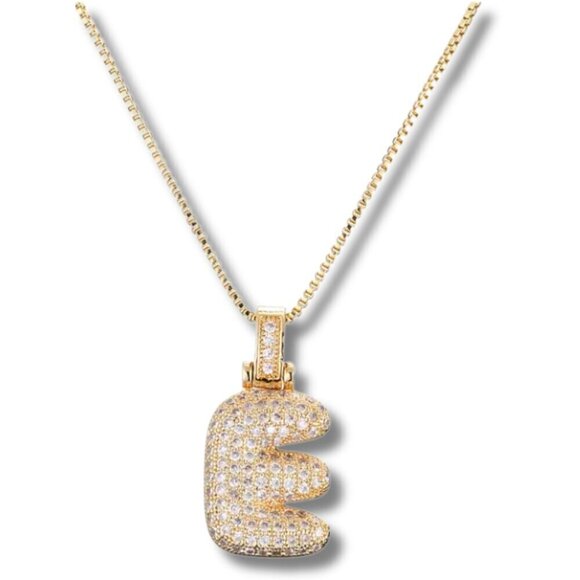 Lavish Realm Jewelry - Pendant Bubble Letter Initial "E" w/Chain Necklace